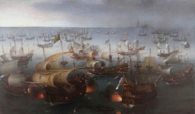 Hendrik Cornelisz. Vroom Day seven of the battle with the Armada, 7 August 1588. oil painting image